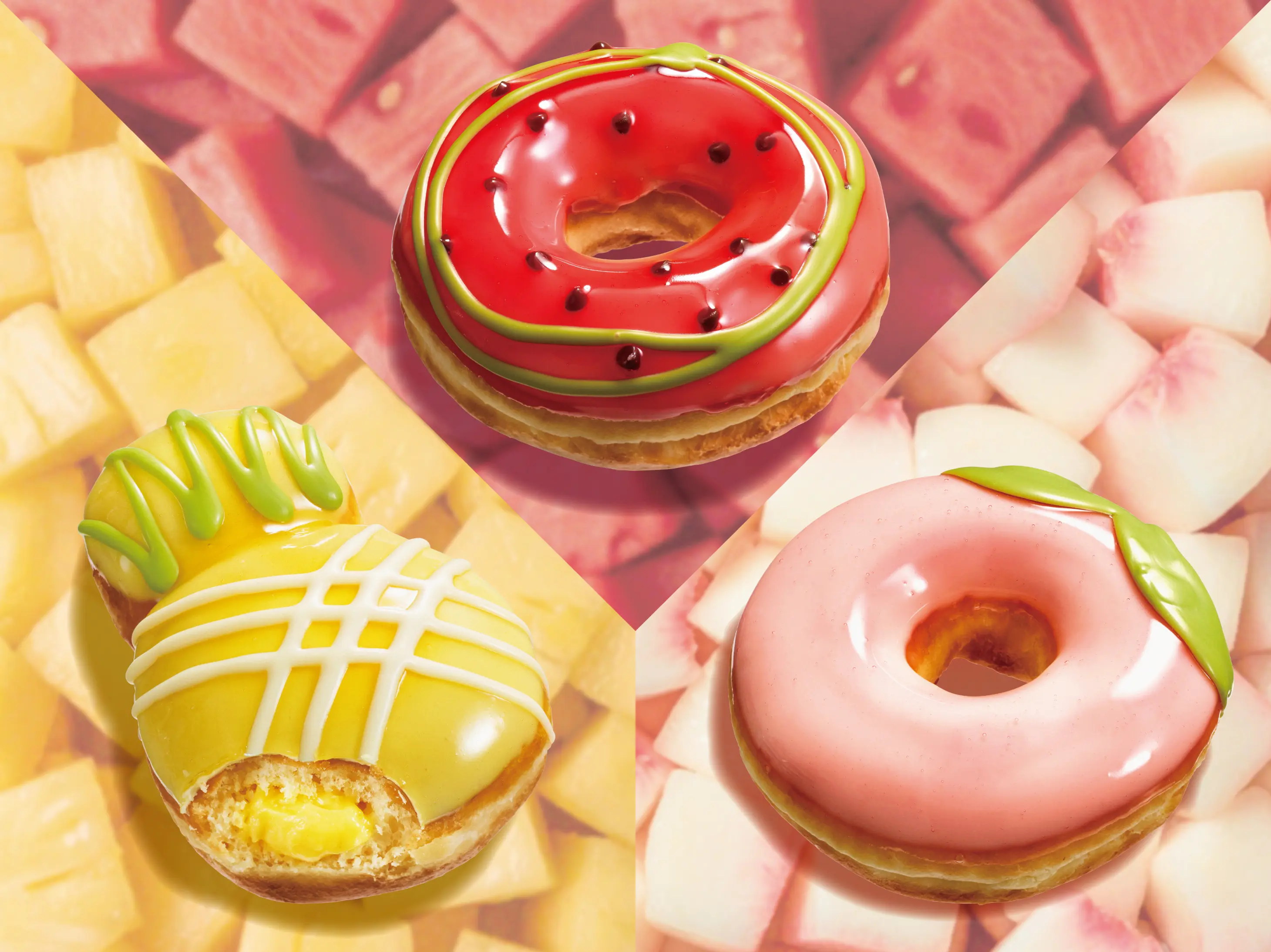 【6月24日発売】クリスピー・クリーム「夏ドーナツ」3種|スイカ・ピーチ・パイナップルが356円〜、冷やしてもおいしい果実ドーナツ(2026年)